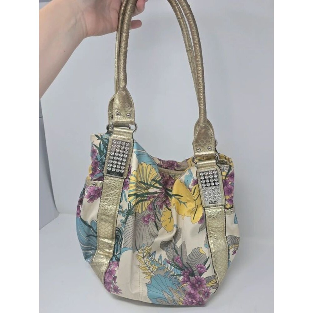 Vintage Kathy Van Zeeland Y2K Paradise Tropical Floral Shoulder Bag Bling Charm